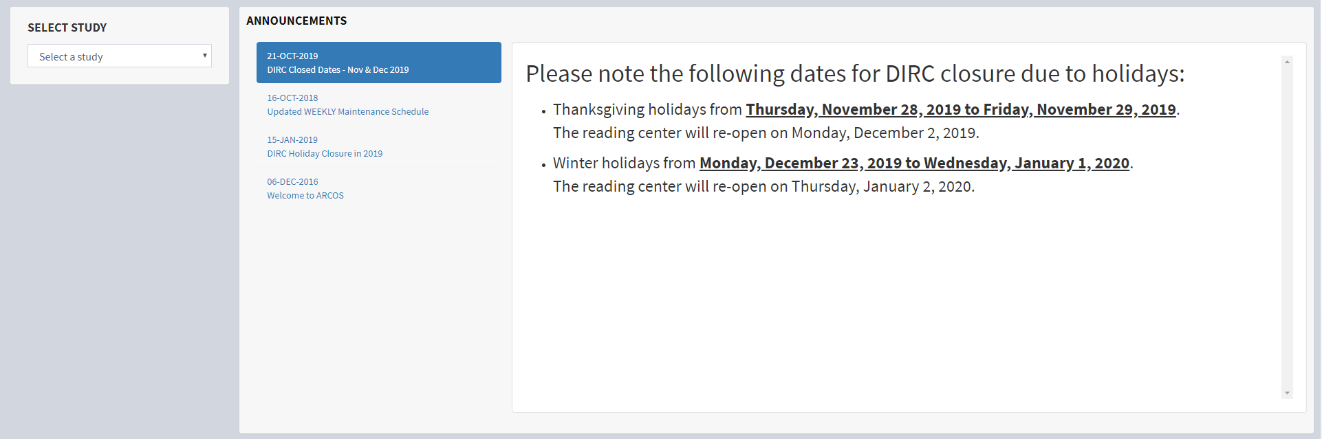 DIRC-closure-due-to-holidays