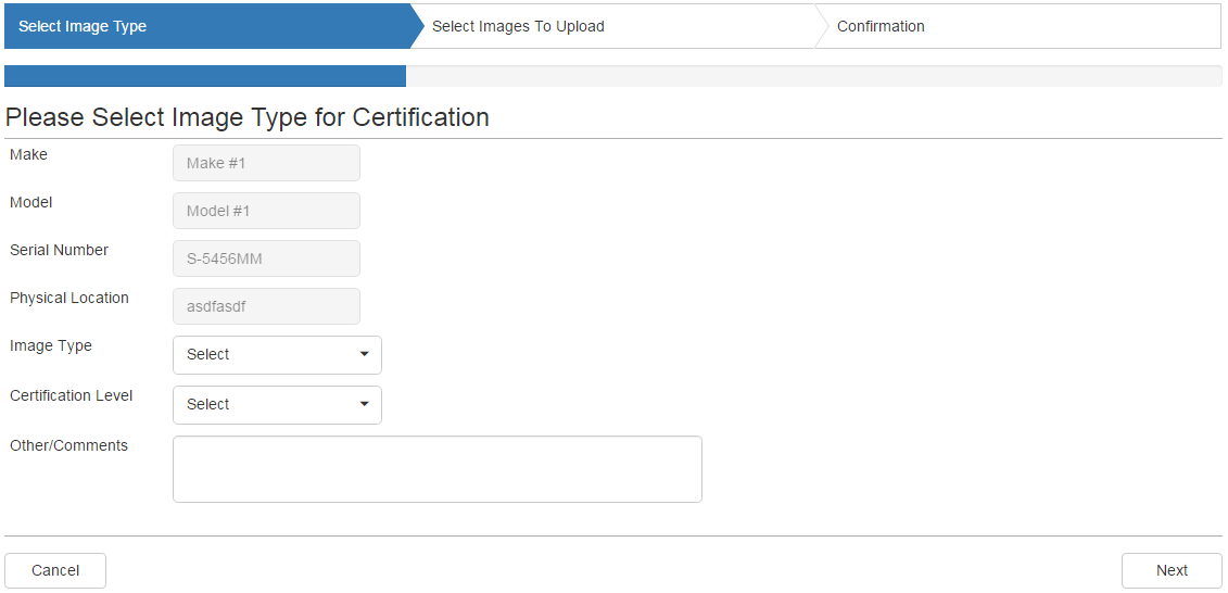 DEI-ARCOS-select-image-type-for-certification-log